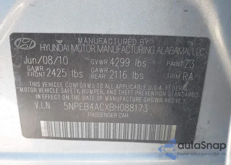 2011 Hyundai Sonata Gls из США, поврежденный, VIN 5NPEB4ACXBH088173